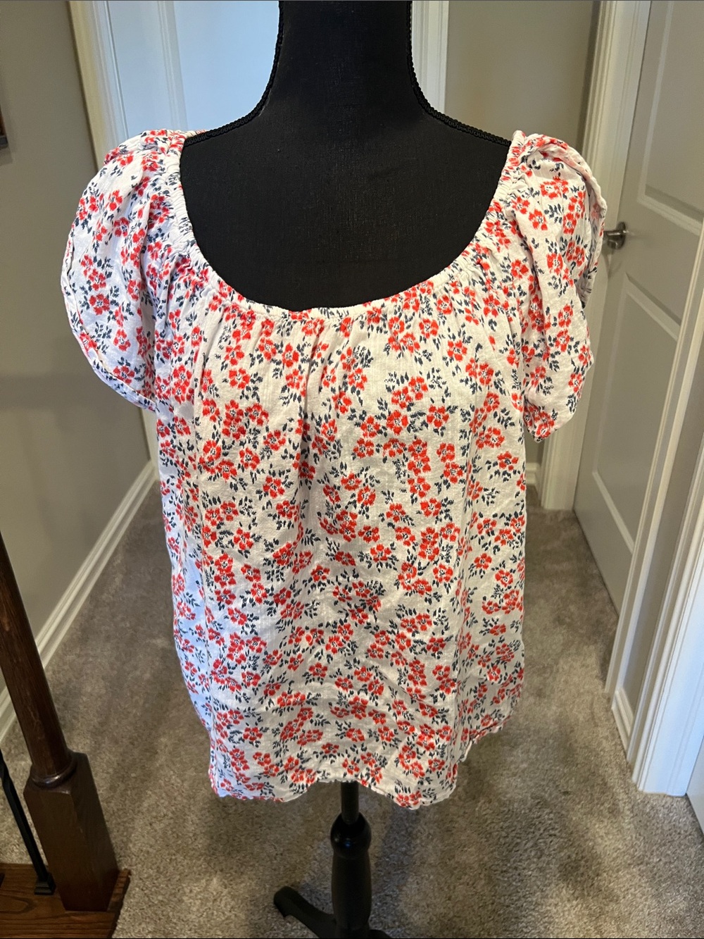 GAP White Blouse with Red Floral Print